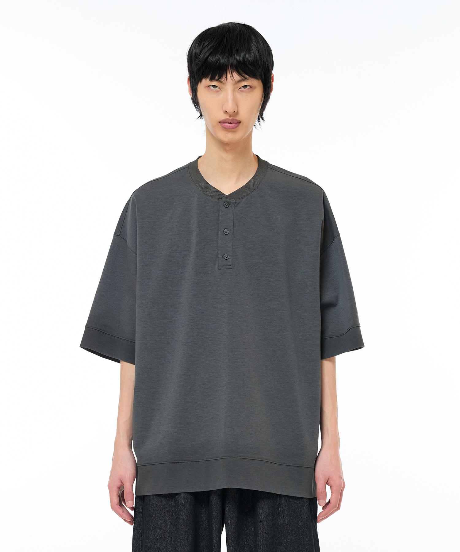 Zensai Spray Washed Henley Neck T-Shirt Gray/S