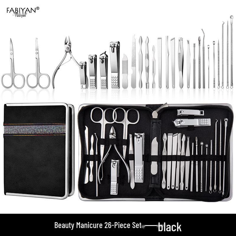Stainless Steel Manicure Set with Nail Clippers, File, and Tools In Zipper Bag.