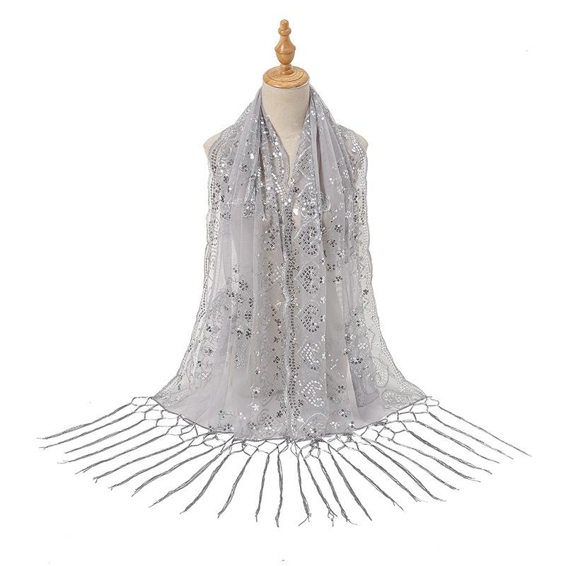 New Sequined Peacock Tassel Embroidered Long Scarf for Women  Fashionable and Versatile National Style Shawl Thin Silk Scarf