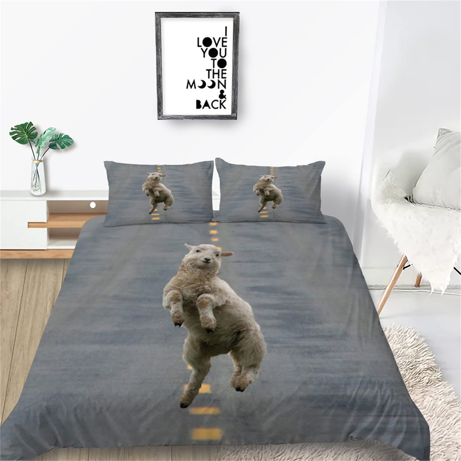 

Комплект постельного белья Funny Sheep King Queen с изображением животных из фермы, пододеяльник с белыми маленькими овечками, 2/3 предмета из полиэстера, пододеяльник EU single(135x200cm)