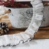 2 Yards/182cm Ruffled Pleated Lace Fabric Trim Pleated Chiffon Black White Applique 4CM Wide