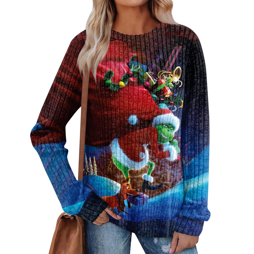 Women's Printed Lightweight Brushed-Cotton Round Neck Top