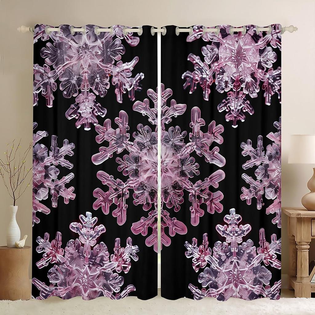 Snöflinga Gardiner Draperier God Jul Dekor Barn Pojkar Flickor Nyårspresent Glitter Galaxgardin Mörkläggande Tillverkad Av Polyester