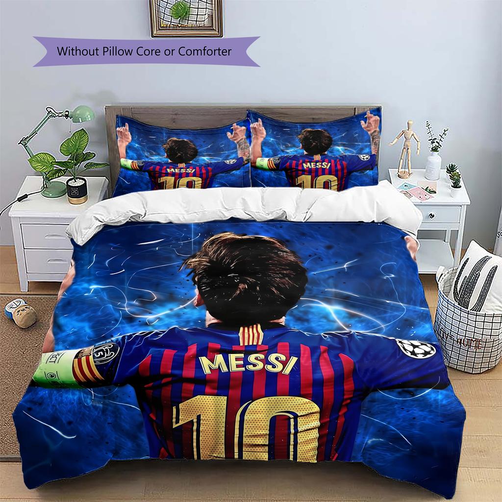 Messi Pattern Bedding Home Decoration Birthday Gift (1 * duvet cover + 2 * pillowcase, without core)