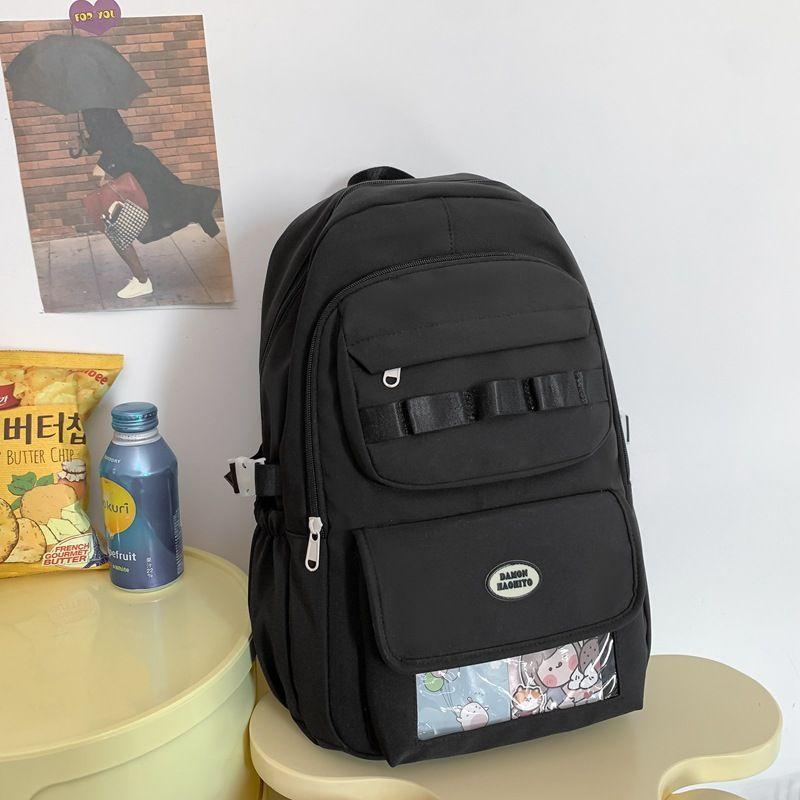 

Schoolbag for Junior High School Girls Good-looking Black with Transparent Compartment Can Be Put in Bar Large Capacity Ins Niche Style Preppy Style Black