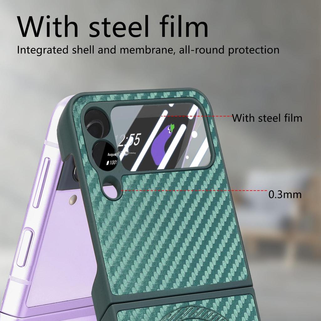 Samsung Z Flip6 Carbon Fiber Phone Case with Magnetic Card Holder for Z Flip5