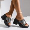 N Nü High Heel Platform Slippers with Peep Toe Block Heel Versatile Wear Square Toe Fashion Shoes