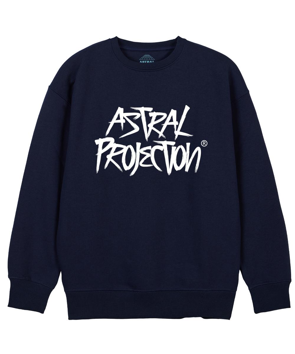 Свитшот свободного кроя с надписью  Astral Projection Graffiti _Темно-синий L