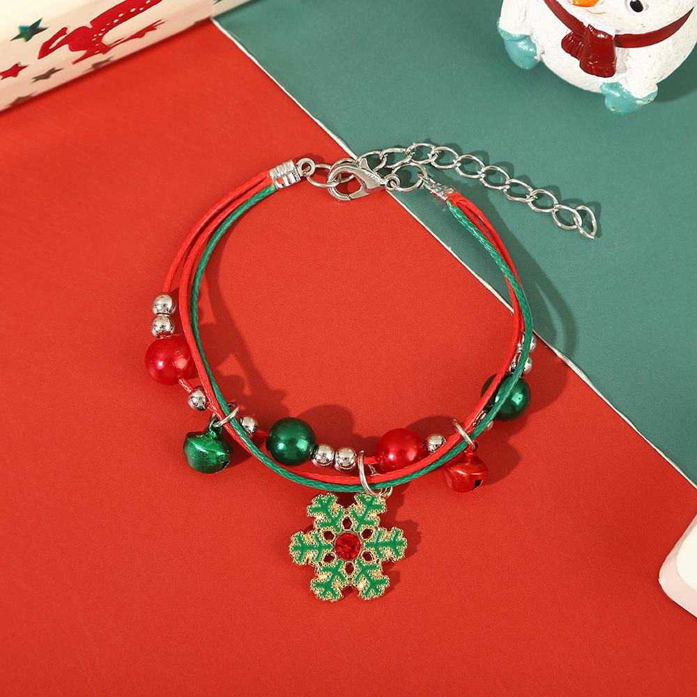 Hand-Woven Christmas Reindeer & Santa Claus Adjustable Bracelet with Snowflake & Bell Charms