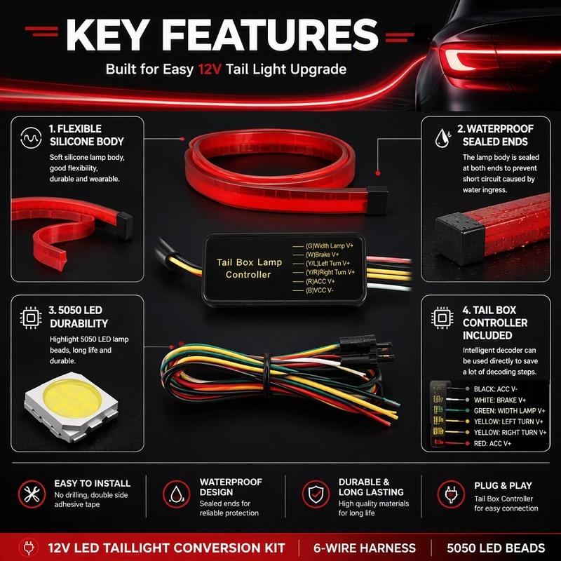 90cm 100cm Universal Car High Mount Brake Light Strip Red LED Warning Signal Light Auto Safety Styling Accessories