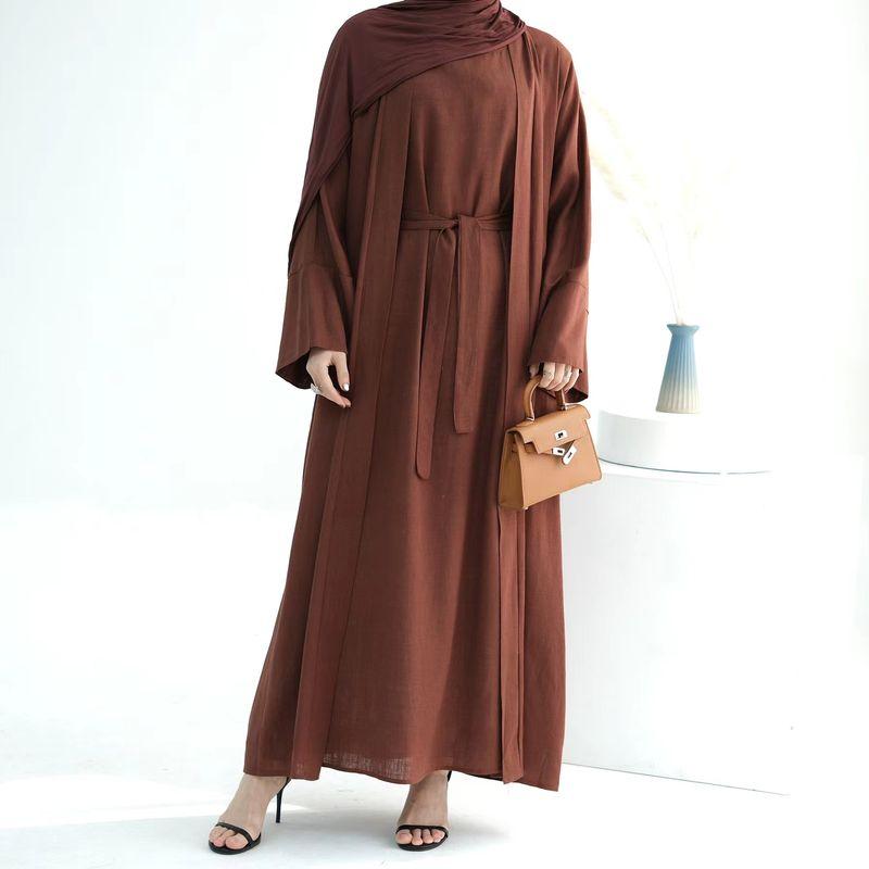 New Middle East Dubai Solid Cardigan Robe Dress Ethnic Style Solid Color Dress