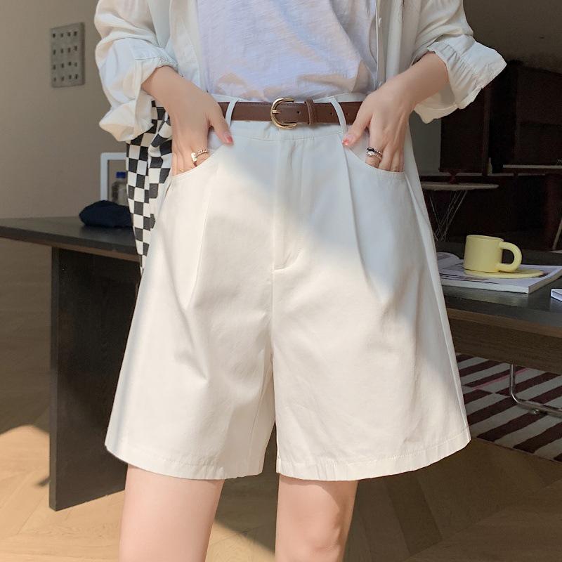 Women's High-Waisted Casual Wide-Leg Summer Shorts - Korean Style, Petite Fit, Trendy Hot Pants