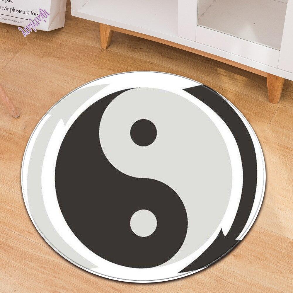 Tai Chi Buddhist Round Carpet Living Room Bedroom Yingyang Prayer Ring Rugs Restaurant Floor Mat Parlor Sofa Black Soft Tapete