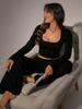 Autumn Casual Long Pants Set Square Neck Long Sleeve Short Top Women Sportswear