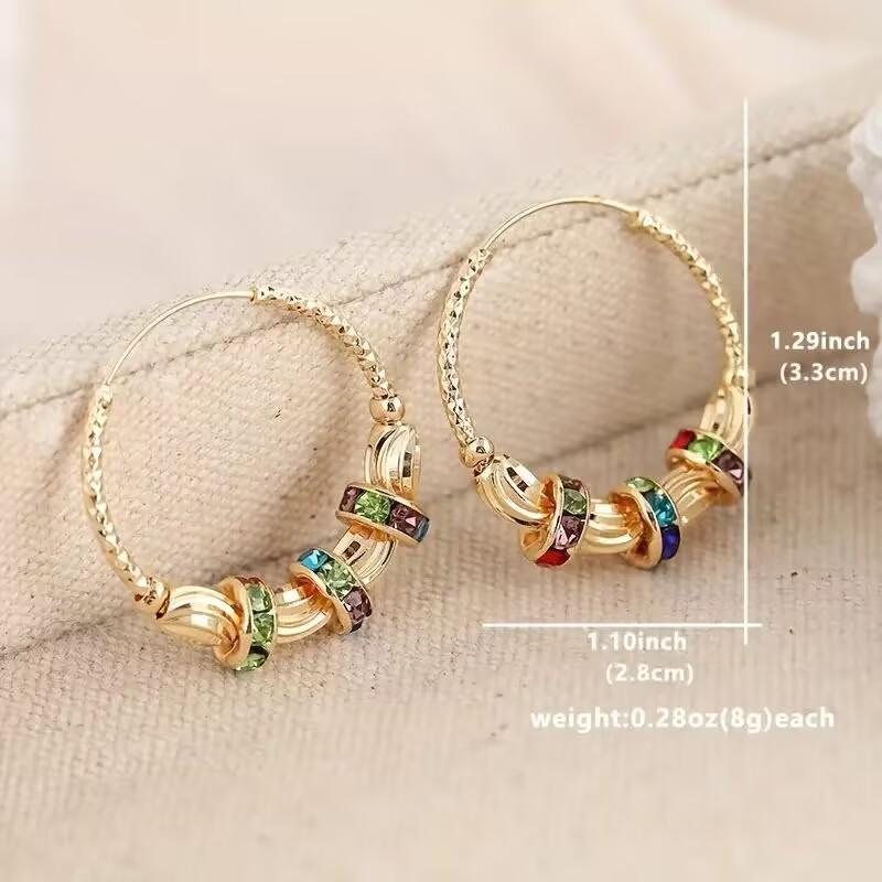 Boho Vintage Big Hoop Earrings for Women - Gold Plated Colorful Zircon Dangle Earrings  Accessories