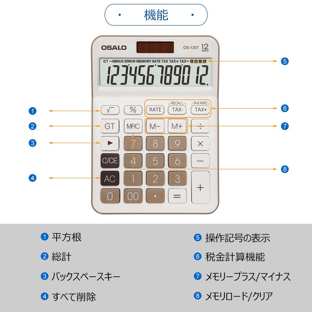Pendancy Desk Calculator Large LCD Display 12 Digit Number Big Button Tax Accounting Calculator Battery Operated Solar Powered Desk Office Home
