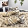 New Women's Strappy Sandals with A Single Strap Medium Heel and Thick Heel Versatile Shoes