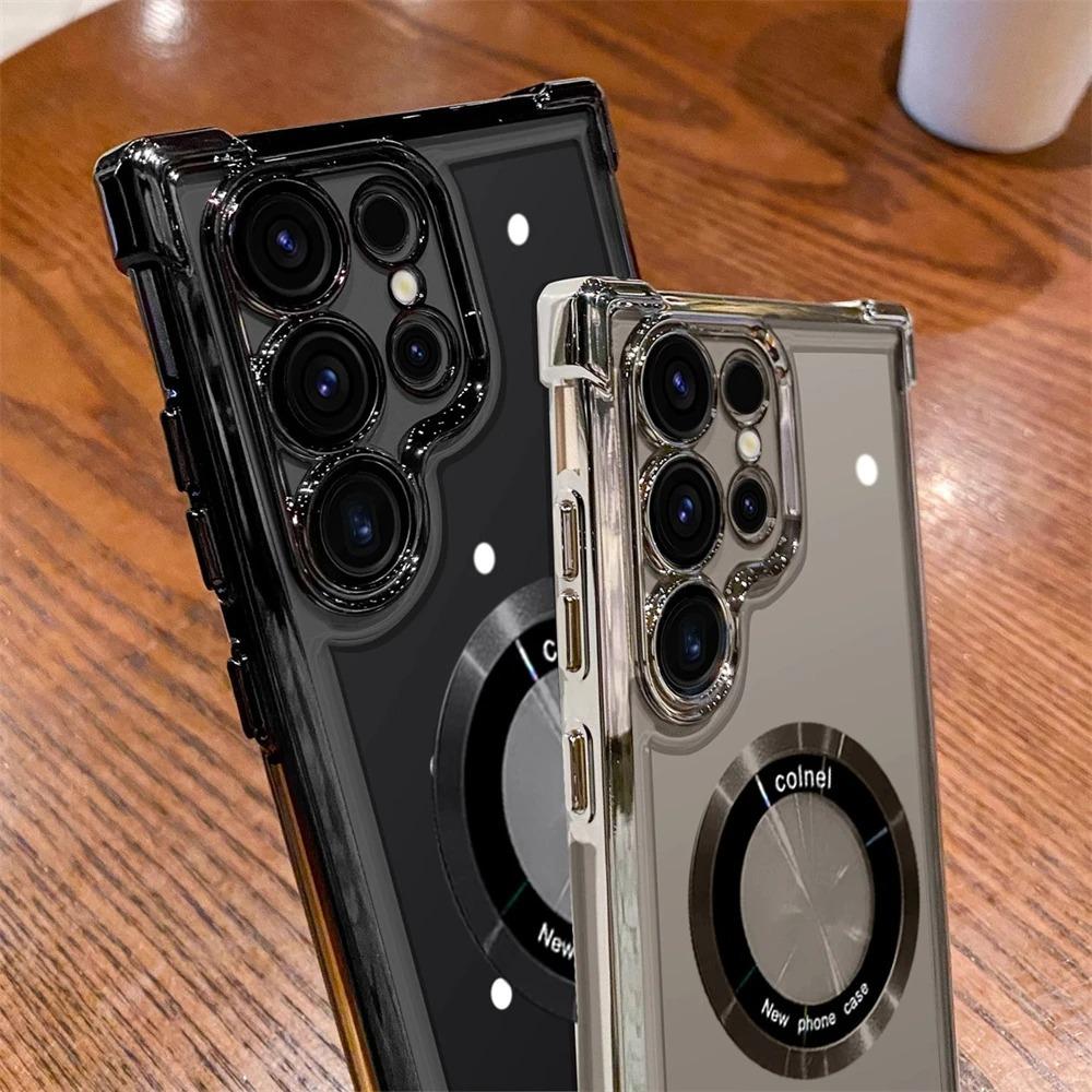 Suitable for Samsung S25ultra Mobile Phone Case Magnetic Suction S24 Electroplated Transparent S22p Four Corner Airbag Anti Fall Space Cover