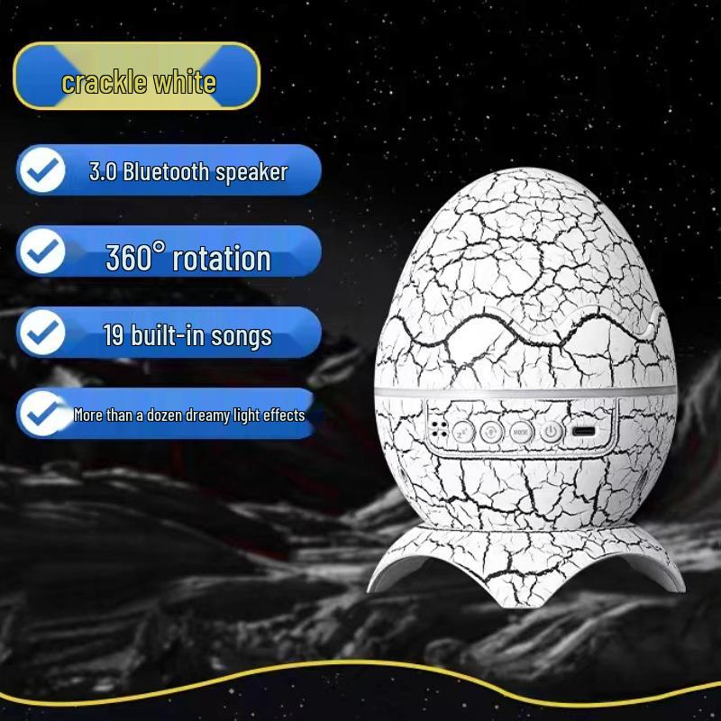 Dinosaur Egg Table Lamp and Projector: Starry Sky and Nebula Light with Remote-Controlled Speaker for Nighttime Ambiance.