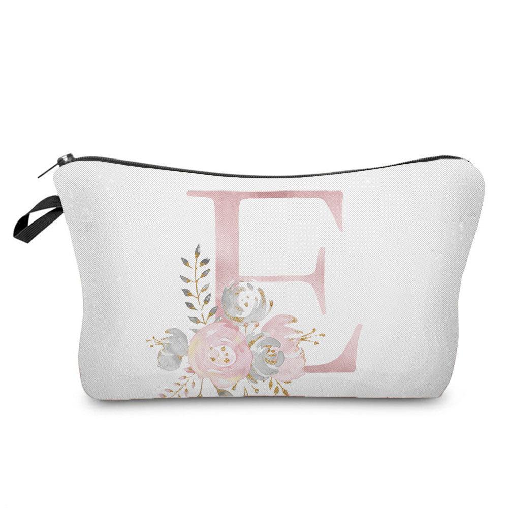Women Flower Letters Print Cosmetic Bag Toiletries Organize Travel Storage Case 6686