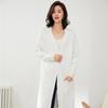 Women's Knee-Length Knit Cardigan Coat - Solid Color Long Sleeve Autumn/Winter Sweater