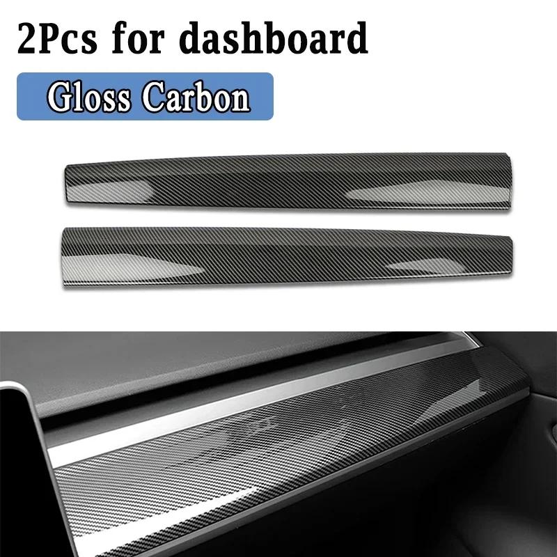 For Tesla Model 3 Model Y Dashboard Panel Stickers Center Console Decor Trim For Tesla Accessories ABS Decals Carbon Fiber Look