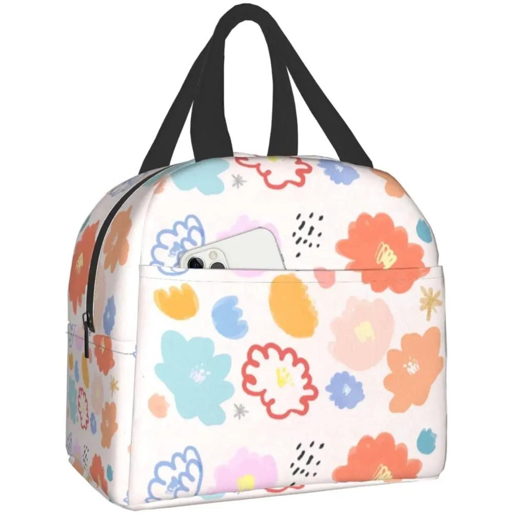 Lunchtasche Buntes Blumenmuster Isolierte Lunchbox Kühlfach Gefrierbar Thermisch Wasserdicht Lunch Tragetasche für Reise Arbeit Wandern Picknick