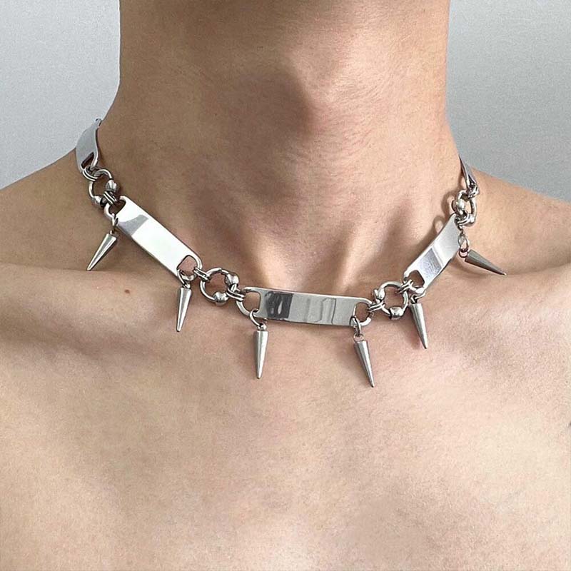 Punk Metal Thorn Rivet Choker Necklace For Men Woman Gothic Hip Hop Silver Color Clavicle Chain Necklace Jewelry Accessories
