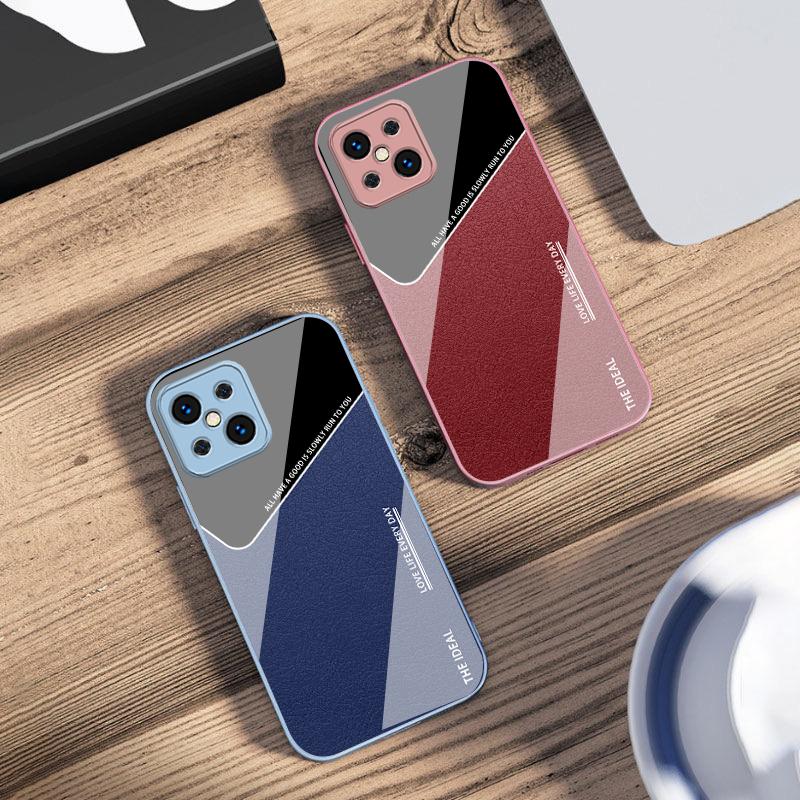 Leather Grid Element For Oppo Find X5 X8 Pro X3 Lite A72 58 73 54S F11 79 Reno 6 4Z 5G Nord N200 Tempered Glass Phone Case