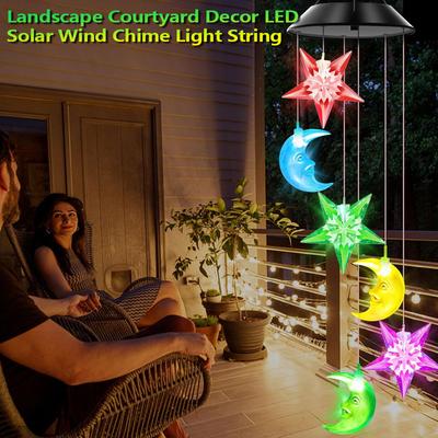 LED Solar Wind Chime Light Garden Stars Moon Wind Chime Lamp Colorful Waterproof Hanging Solar Light for Garden Yard Home Decor