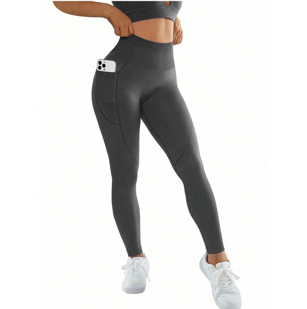 Plus Size High Waist Yoga Pants with Side Pockets - Women's Sports Leggings