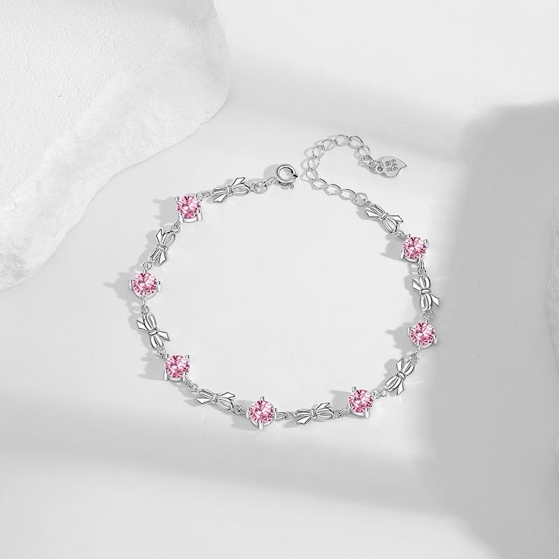 Sterling Silver Heart Bow Bracelet: Delicate Gift for Her Pure Silver