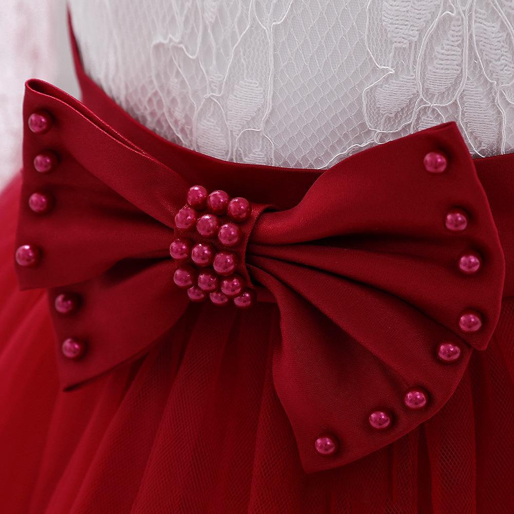 Rochie de botez cu mânecă lungă și bumbată pentru fete, model prințesă, din dantelă