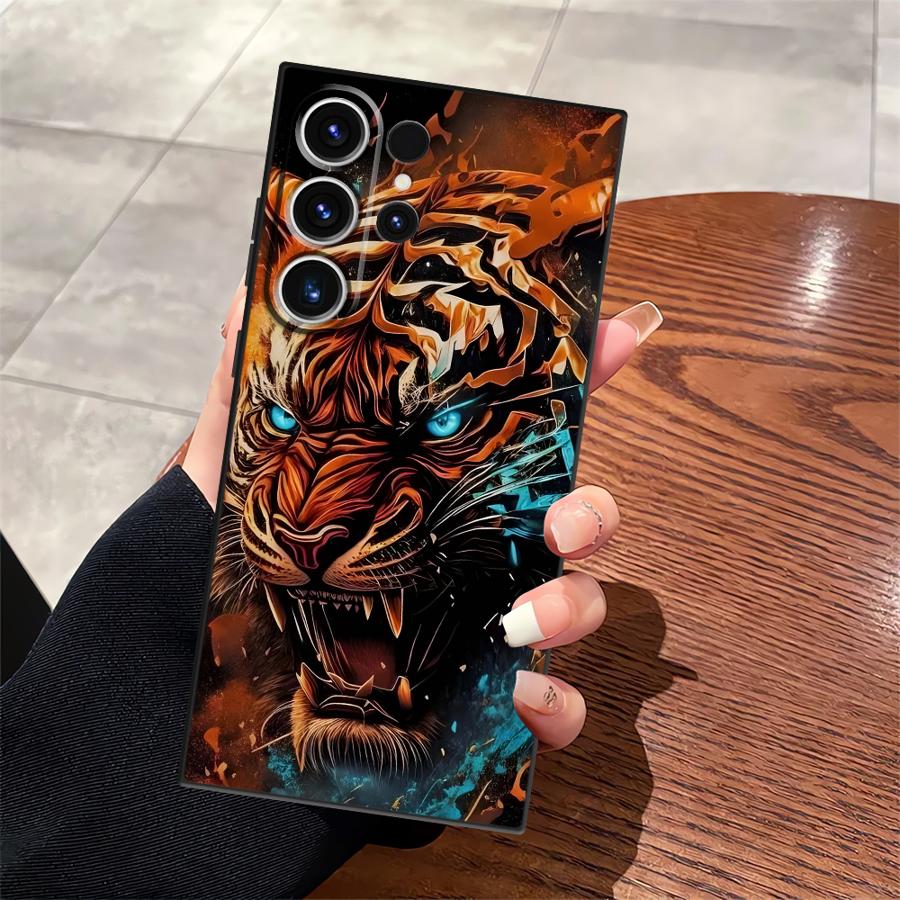 Black Soft Phone Cover Case for Samsung Galaxy S21 S23 FE S22 S25+ S25 Ultra S23+ S24+ S24 Plus S20 Note 20 10 Cool Lion