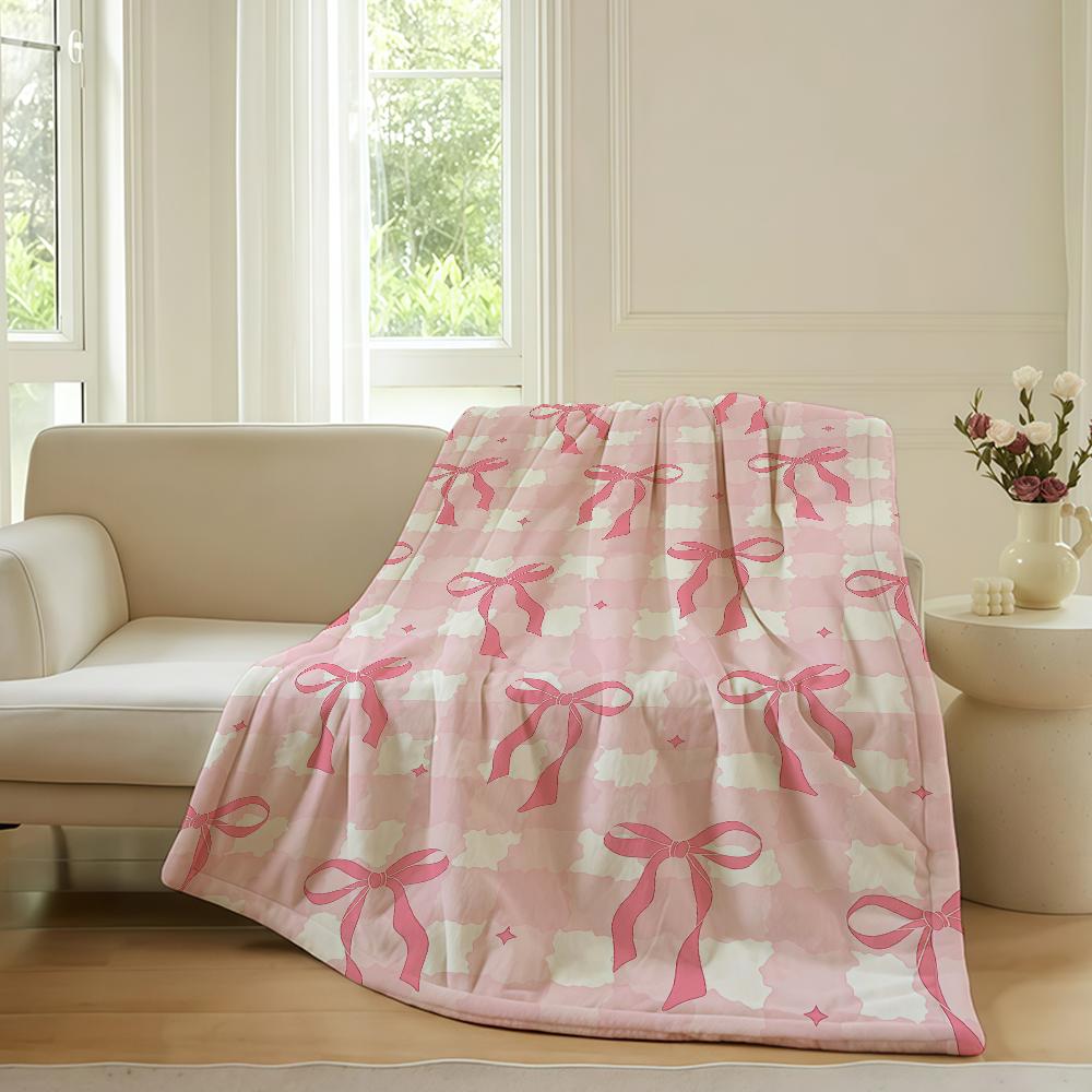 Fashion Print Pink Ribbon Blanket For Sofa Office Bed Plane Travel Sleep Read Relax Camping Soft And Warm