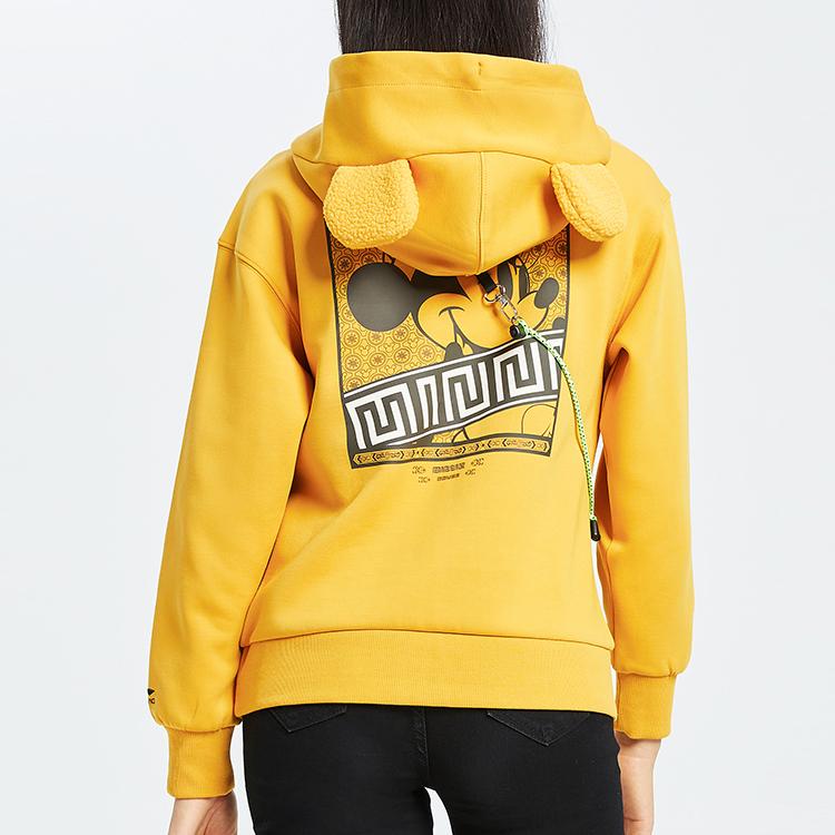 Lining X Disney Collaboration  Non-Shoe Series Mickey Mouse Pattern Hoodie Long Sleeve Women Tops Yellow AWDQ582-1