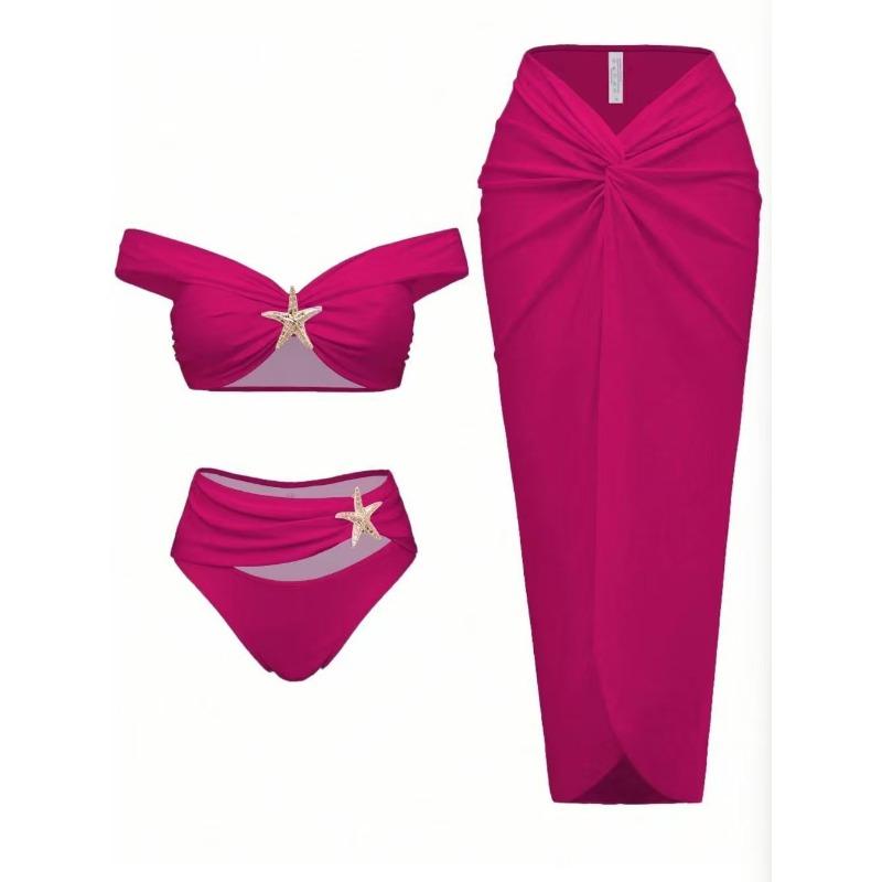 2026 New European and American Starfish Split Swimsuit Long Skirt Three-piece Bikini Women's Huludao Split Swimsuit