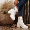 Fashion Women Boots Autumn and Winter New Belt Buckle Thick Bottom Lace-up Short Botas White Chunky High Heel Goth Platform Shoes Women