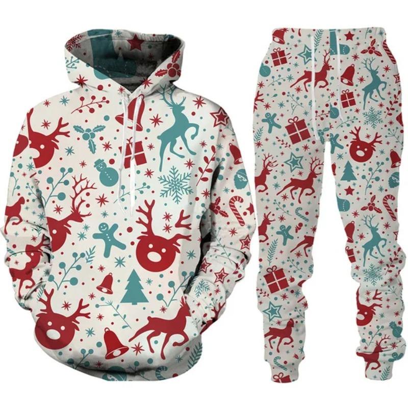 New Year Christmas Hoodies Sets Y2k Men Pants Santa Claus Men's 3D Printed Tracksuit Set Novelty Oversize Loose Man Streetwear