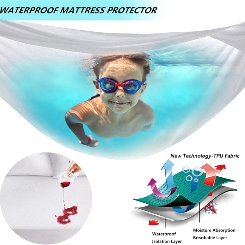Hot Solid Waterproof Mattress Protector with Elastic Band Sanding Breathable Bed Mattress Cover Baby Wetting Sheet Anti-mite&Washable No Pillowcase