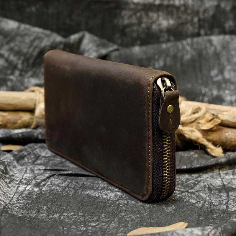 Leather Vintage Long Wallet for men women single zipper leather wallet purse buisness men casual wallet real skin burse for man