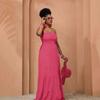 Large Size Women's Clothing Summer New Tube Top Long Dress Vacation Style High Waist Thin Solid Color Dress European and American Fashion T