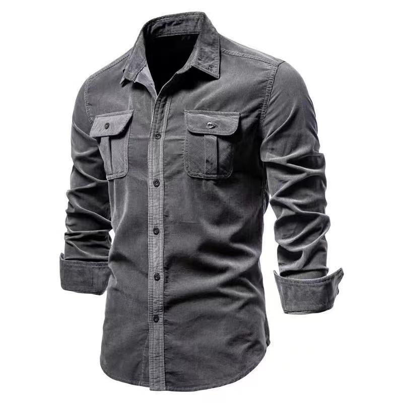 New Autumn 100% Cotton Corduroy Shirts Men Solid Color Slim Fit Casual Blouses High Quality Long Sleeve Social Shirt for Men