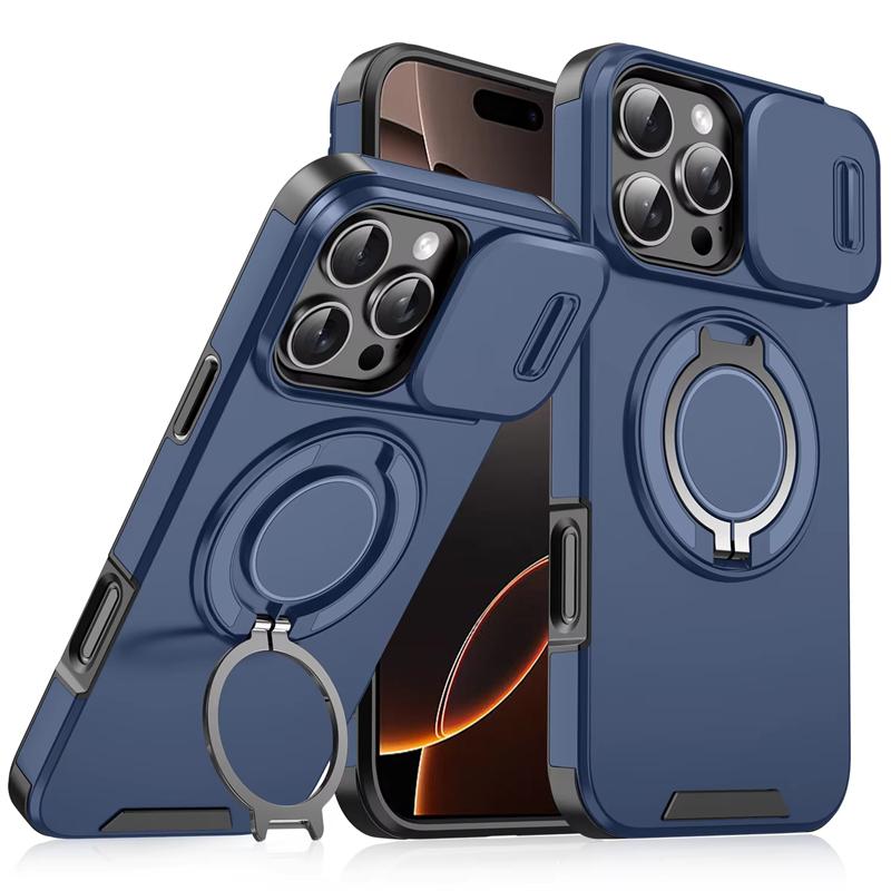Magnetic Ring Stand Phone Cases For iPhone 16 15 14 13 12 11 Pro Max Plus Case For Magsafe Slide Camera Protection Armor Cover