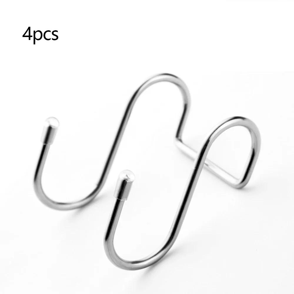 4/8pc-S-shaped Cabinet Door Hooks Stainless Steel Punch-Free Behind Door Hanger Holder Home Kitchen Bathroom Door Organizer Hook