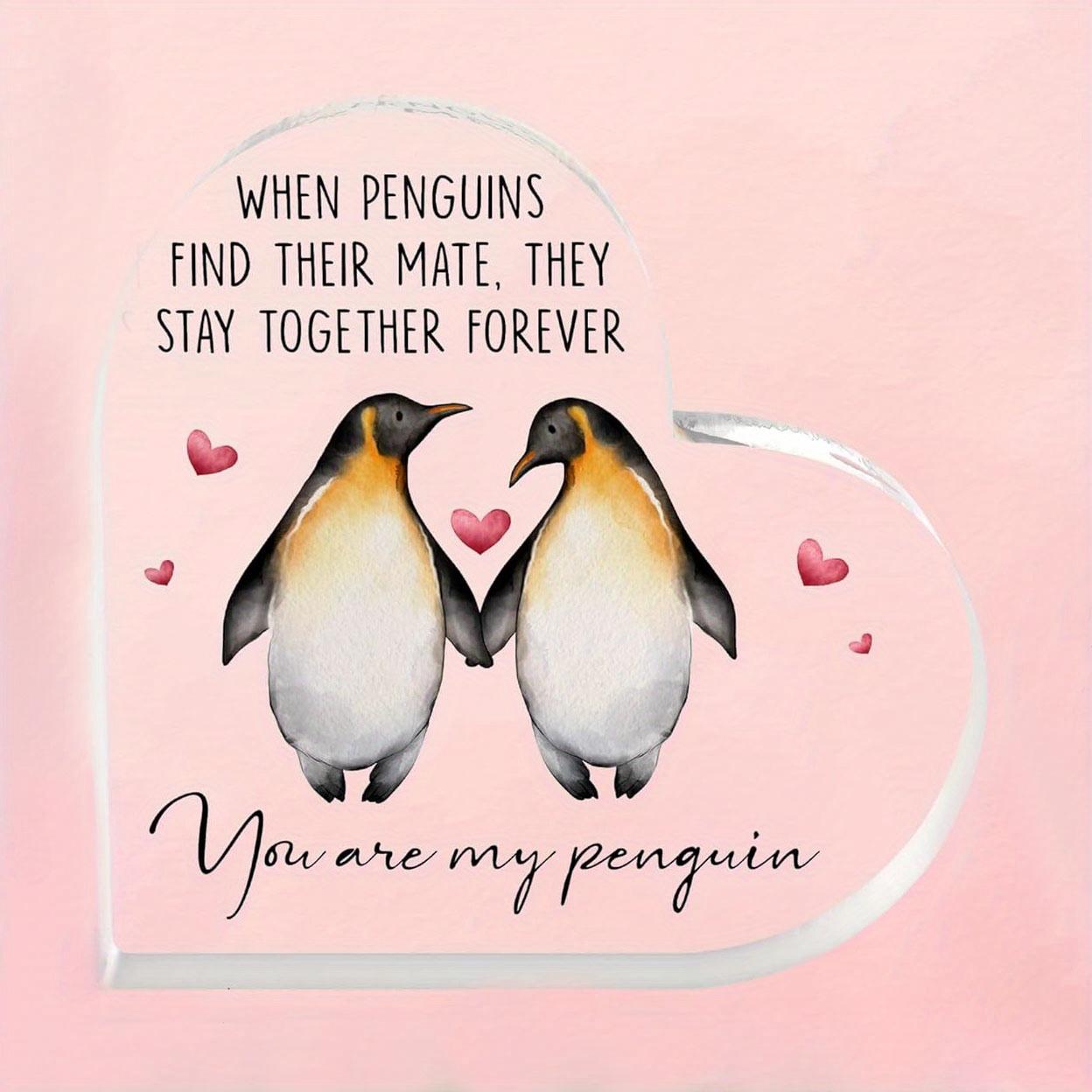 

Romantic Penguin Couple Acrylic Decorative Plaque - Pink Heart Design, You Are My Penguin Quote, Perfect for Wedding Anniversary, Engagement, Home 10*10cm