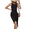 Summer Women's Black Irregular Hip Wrap Dress