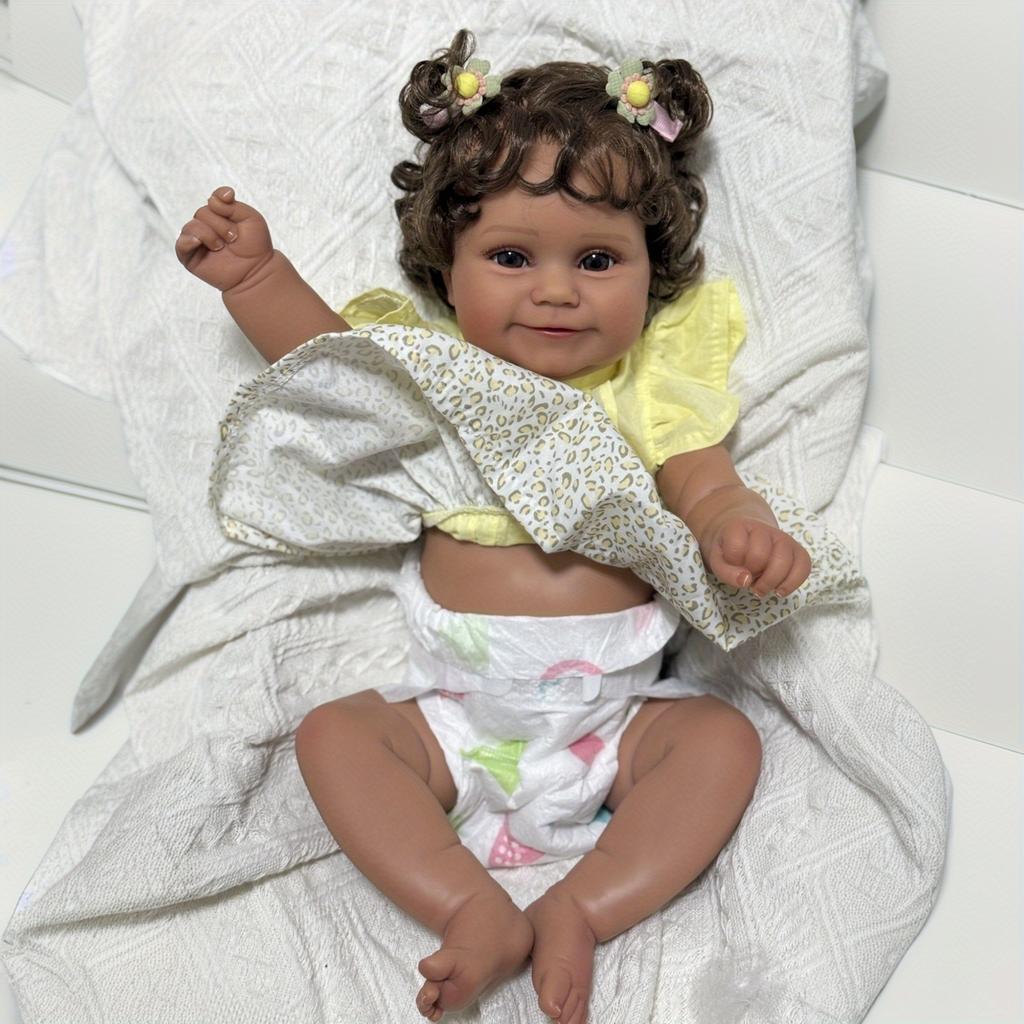 BZDOLL 20inch 50cm Full Body Soft Vinyl Limb Newborn Baby Doll Reborn Bebe Girl with Black Skin Lovely Birthday Gift Art Toy for Kids