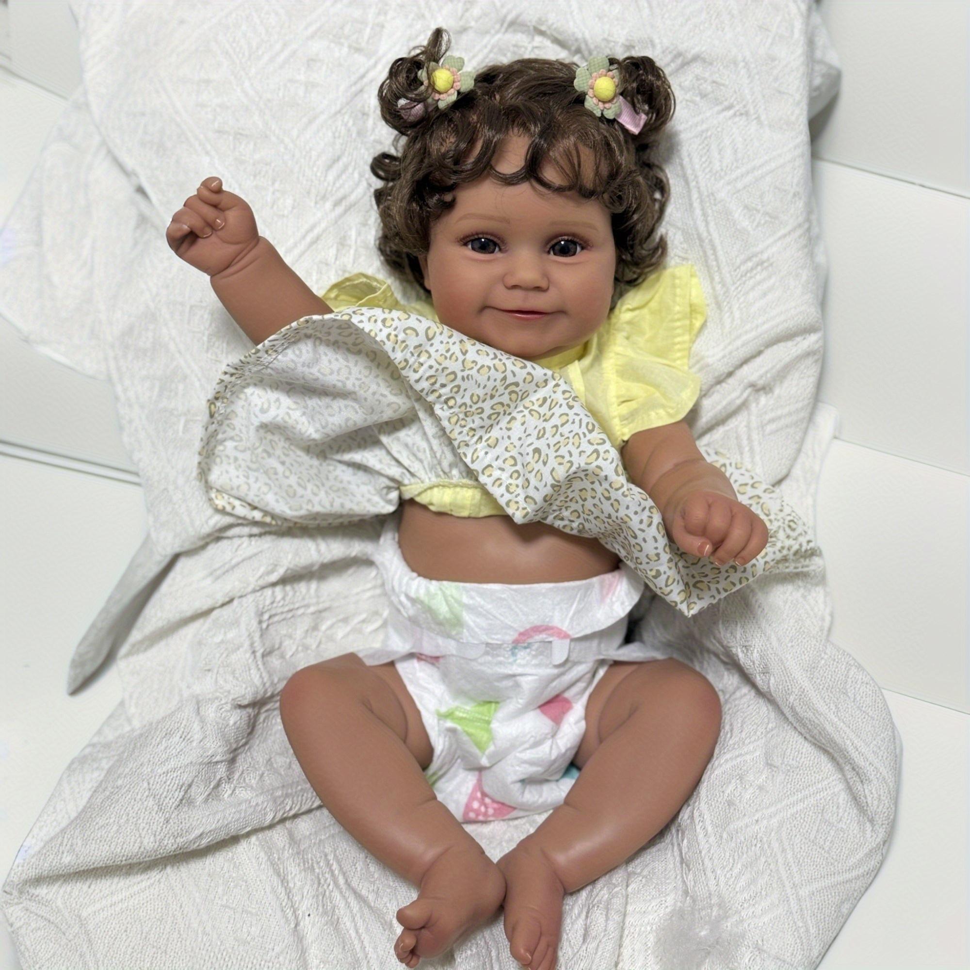 

BZDOLL 20inch 50cm Full Body Soft Vinyl Limb Newborn Baby Doll Reborn Bebe Girl with Black Skin Lovely Birthday Gift Art Toy for Kids vinyl body doll