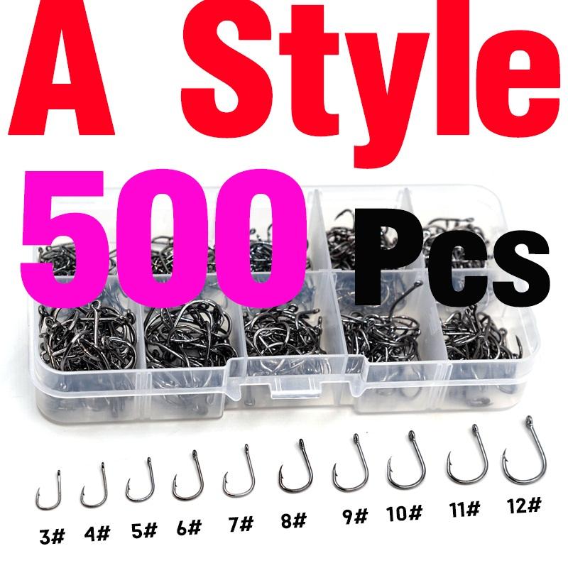 MNFT 500Pcs High Carbon Steel Fishing Hooks Mixed Size Fishhook #3~12 Box Jigging Bait Hook Black Golden Barbed With Hole hooks